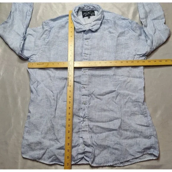 VICTOR Men Size 2XL Blue Dye 100% LINEN Long Sleeve Button Shirt Made In Spain - Picture 8 of 14